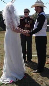 Wedding Ministers & Officiants of Atlanta; Mobile Officiant Near Signing Gwinnett, GA. Marriage License with Outdoor Cowboy Theme Elopement Ceremony