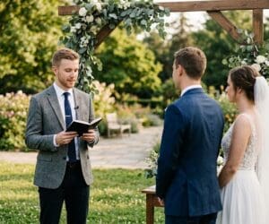 Pastor Robert, ordained mobile wedding officiant with Wedding Ministers & Officiants of Atlanta, performing an elopement ceremony in Gwinnett County, GA.
